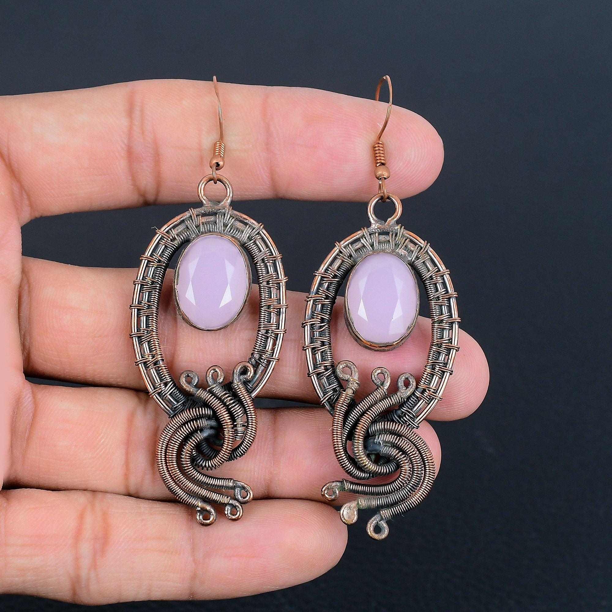 Pink Chalcedony Earrings Gemstone Jewelry, 999 Copper Wire Wrapped Handmade Earrings, Latest Design Jewelry 2.55
Pink Chalcedony Earrings Gemstone Jewelry, 999 Copper Wire Wrapped Handmade Earrings, Latest Design Jewelry 2.55