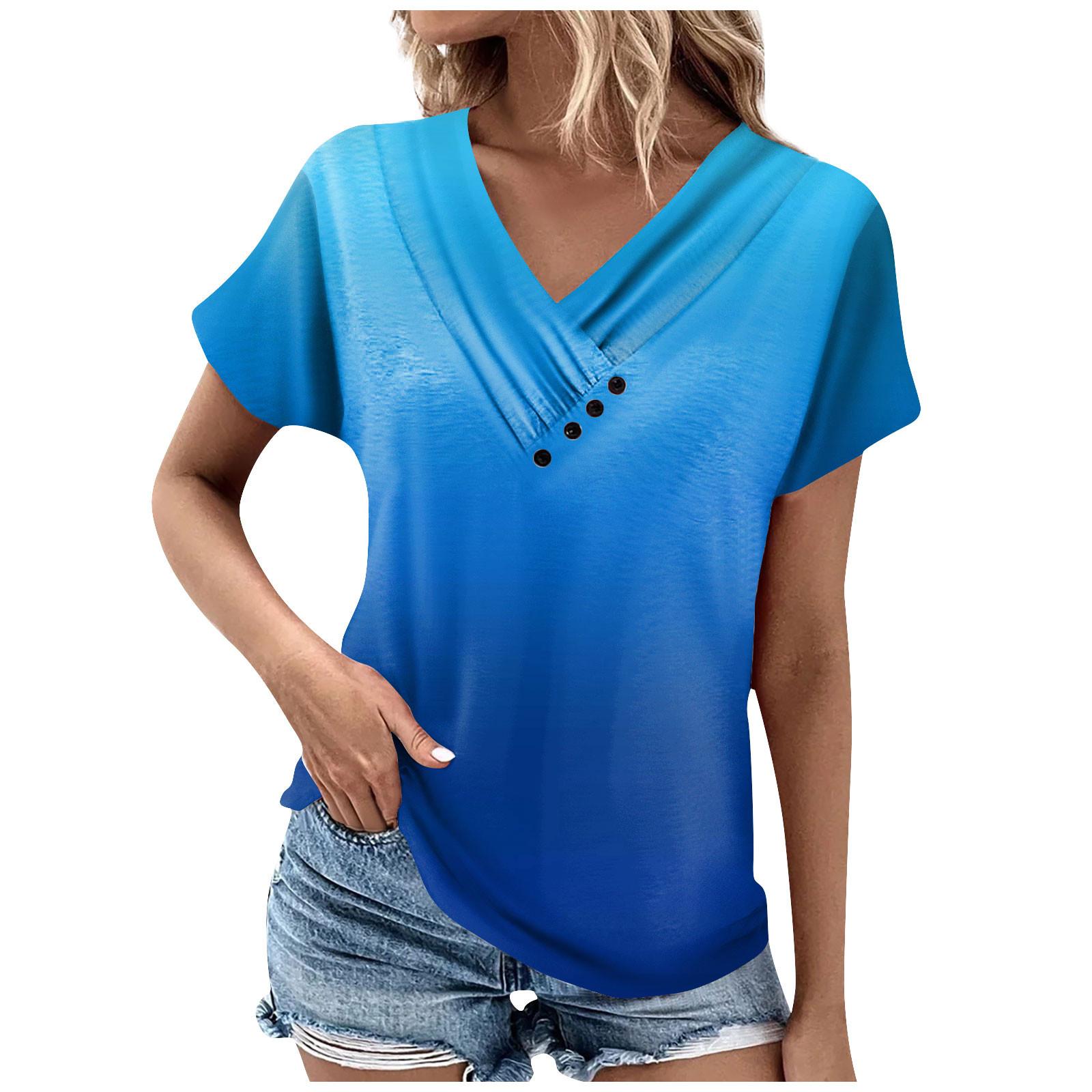 Женская модная повседневная футболка с v-образным вырезом и коротким рукавом, плиссированная рубашка на пуговицах с принтом XXL синий
Женская модная повседневная футболка с v-образным вырезом и коротким рукавом, плиссированная рубашка на пуговицах с принтом XXL синий