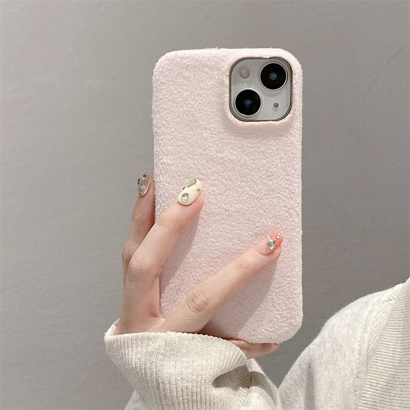 Модный однотонный плюшевый чехол для телефона iPhone 15 14 13 12 11 Pro Max X XS XR XS Max 8 7 Plus, мягкий противоударный чехол из ТПУ iPhone 15 Pro розовый