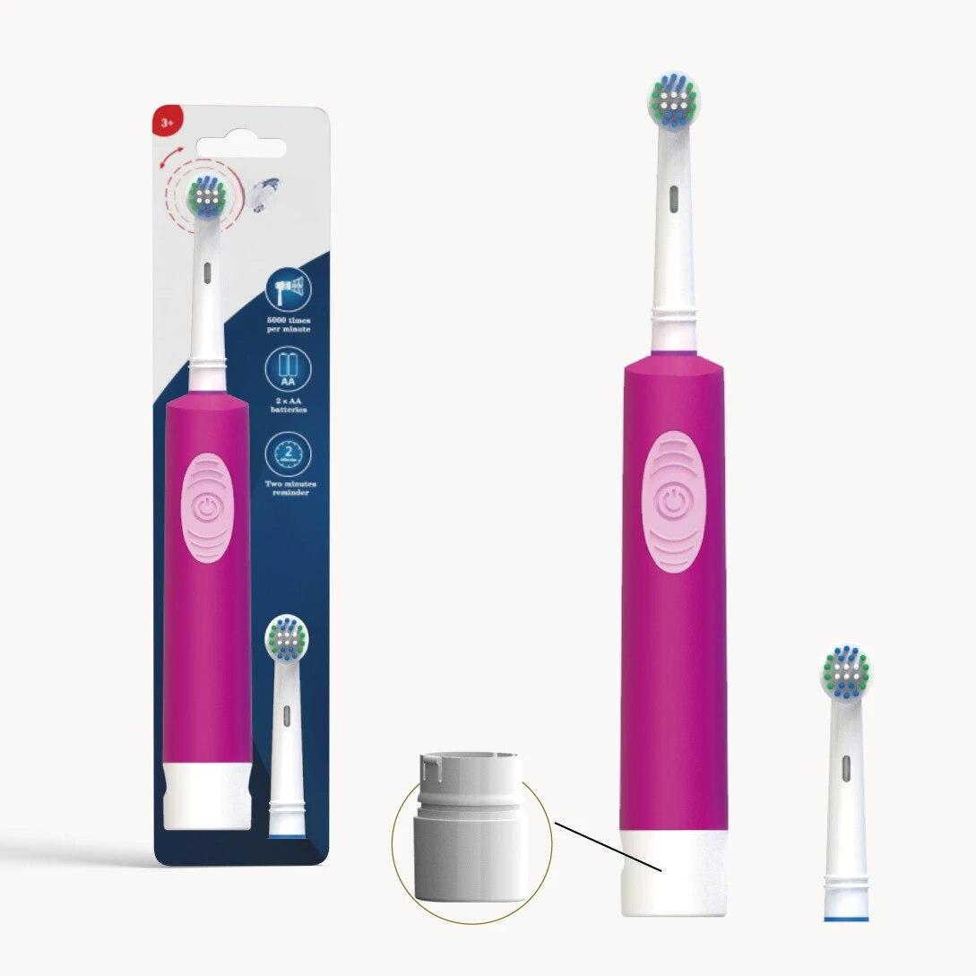 Вращающаяся электрическая зубная щетка для взрослых с круглой головкой, модель аккумулятора, интеллектуальная и удобная дорожная электрическая зубная щетка, чистящее средство для зубов 1 PCS 2 brush head4