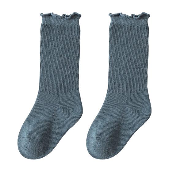 1 пара детских носков, противоскользящие однотонные гофрированные края, эластичные теплые хлопковые утепленные носки для девочек, одежда для малышей L синий