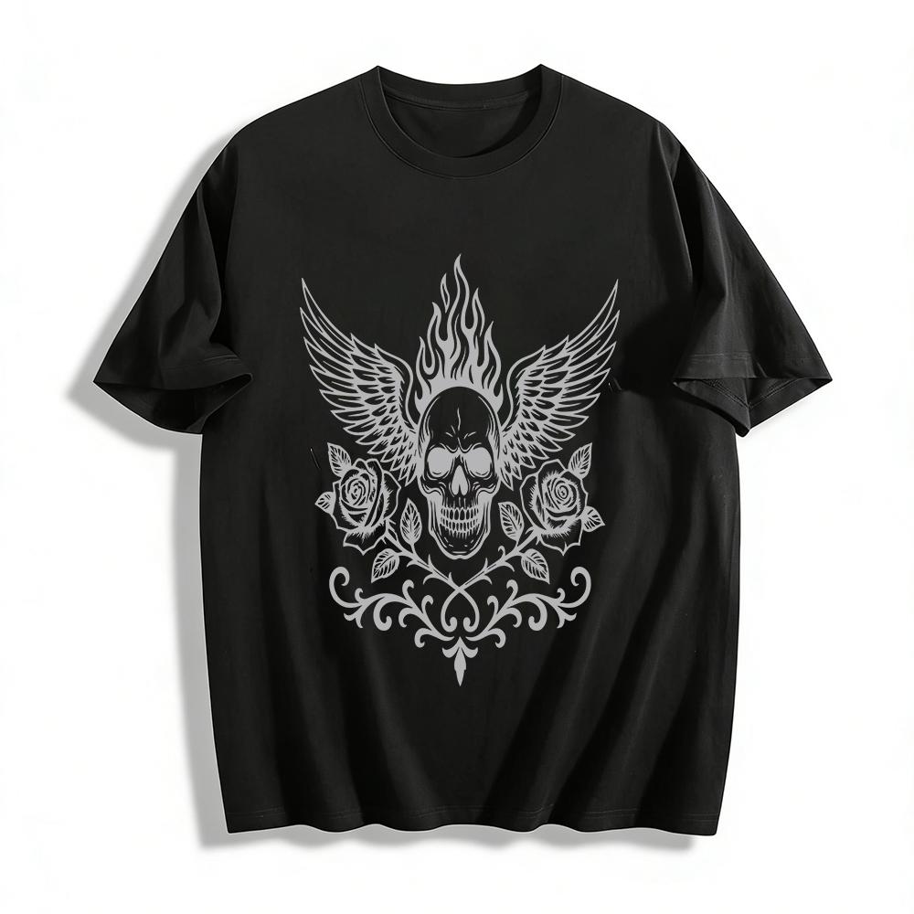 Flame Skull Rose Wing Print T-Shirt Gothic Retro Style Casual Crewneck Top For Men And Women Pure cotton T-shirt 6XL
Flame Skull Rose Wing Print T-Shirt Gothic Retro Style Casual Crewneck Top For Men And Women Pure cotton T-shirt 6XL