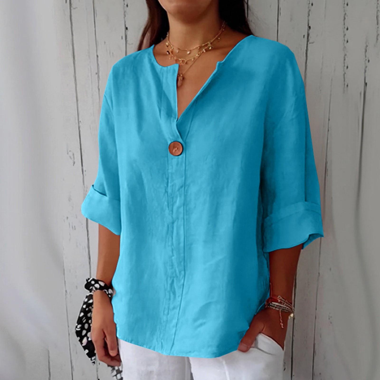 Жіноча мода кежуал топ з V-подібним вирізом на ґудзиках з рукавом 3/4 з бавовни та льону XXXXXL небо синє кольору
Жіноча мода кежуал топ з V-подібним вирізом на ґудзиках з рукавом 3/4 з бавовни та льону XXXXXL небо синє кольору