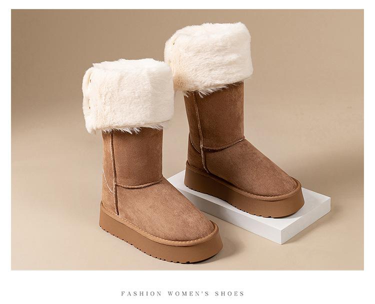 Женские зимние ботинки на толстой подошве 2025 года, новые зимние ботинки-двойки, северо-восточные высокие утолщенные хлопковые ботинки с мехом 40
