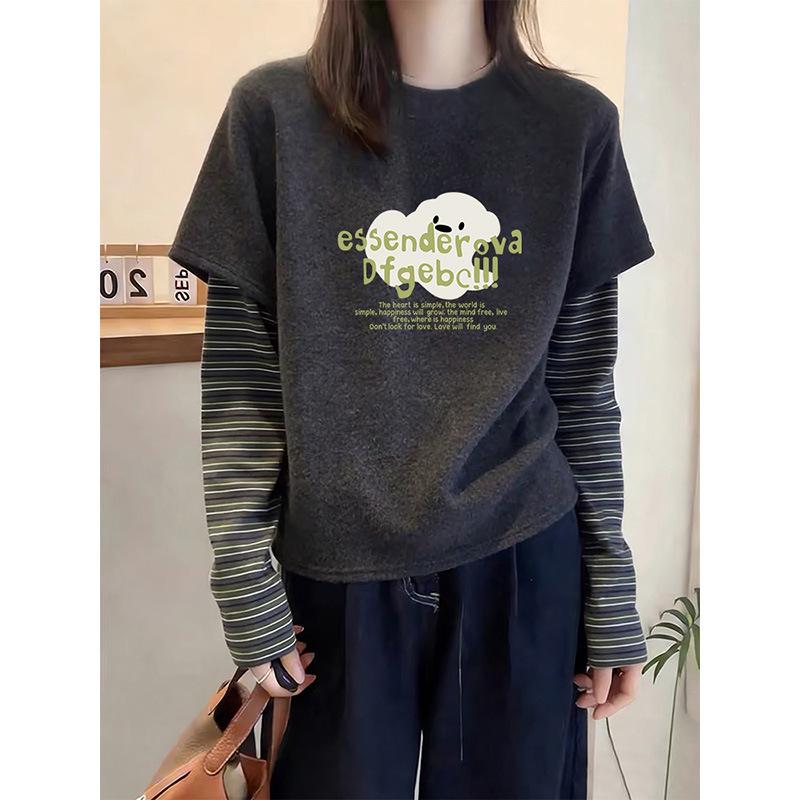 2026 Women s Striped Brushed Long-Sleeve T-Shirt, Fake Two-Piece, Thickened Base Layer for Spring, Autumn, and Winter. 2XL
2026 Women s Striped Brushed Long-Sleeve T-Shirt, Fake Two-Piece, Thickened Base Layer for Spring, Autumn, and Winter. 2XL