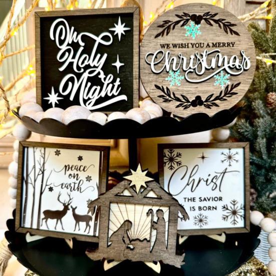 6 шт. Рождественский христианский многоярусный поднос, декоративный деревянный знак «Рождество Христа», ангел, Иисус, звезда, святая ночь, украшения для домашнего декора 
6 шт. Рождественский христианский многоярусный поднос, декоративный деревянный знак «Рождество Христа», ангел, Иисус, звезда, святая ночь, украшения для домашнего декора
