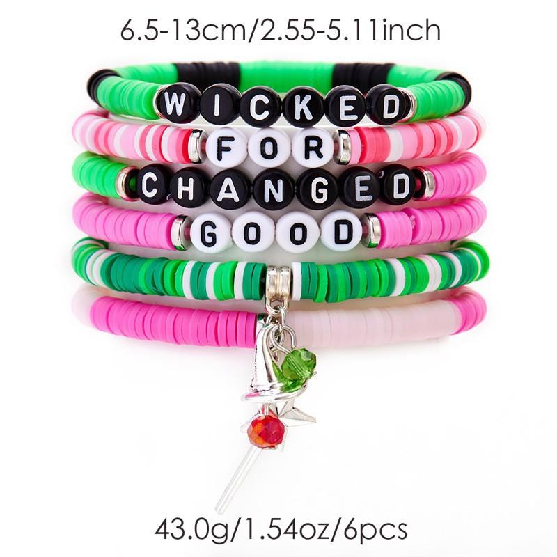 Hot-selling elastic letter bracelet set, pink and green contrasting magic wand pendant, stacked bracelet jewelry.
Hot-selling elastic letter bracelet set, pink and green contrasting magic wand pendant, stacked bracelet jewelry.