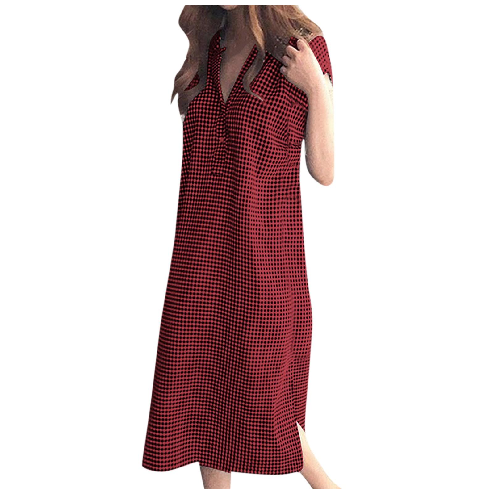 Women s Summer Evening Dress V Neck Side Split Plaid Shirt Dress S червоний
Women s Summer Evening Dress V Neck Side Split Plaid Shirt Dress S червоний