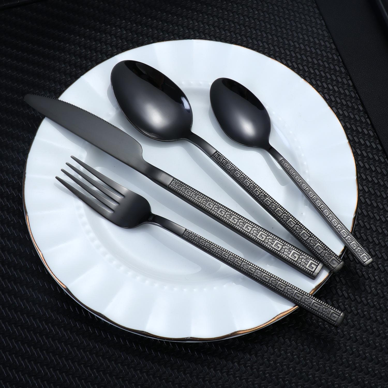 4/24PCS Cutlery Set Stainless Steel Knife Fork Spoon Festival Kitchen Luxury Plaid Pattern Dinnerware Black Household Tableware
4/24PCS Cutlery Set Stainless Steel Knife Fork Spoon Festival Kitchen Luxury Plaid Pattern Dinnerware Black Household Tableware