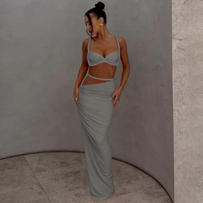Spring and summer new thin half-body hip skirt solid color sexy suspender slim European and American style dress set L сірий колір
Spring and summer new thin half-body hip skirt solid color sexy suspender slim European and American style dress set L сірий колір