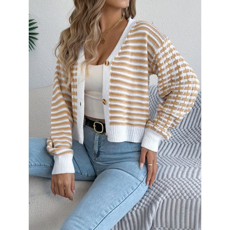 Autumn and Winter Color-blocking Striped Lantern Long-sleeved Cardigan Sweater Short Coat Women s Clothing S
Autumn and Winter Color-blocking Striped Lantern Long-sleeved Cardigan Sweater Short Coat Women s Clothing S