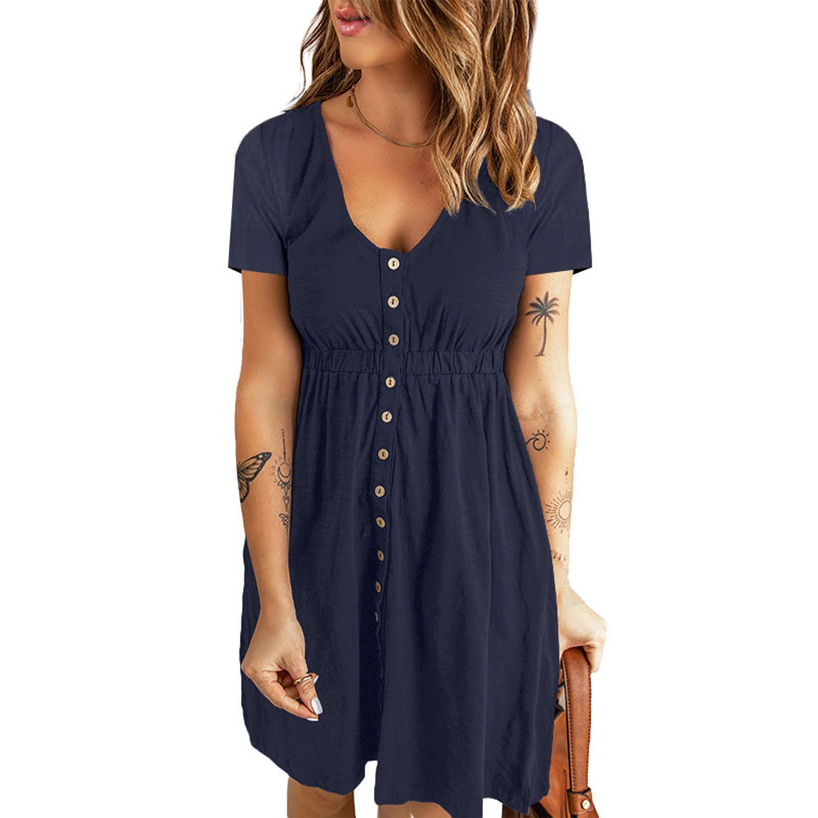 Women s Summer Casual Round Neck Color Sexy V-Neck Waist Short Sleeve Button-Down Dress XXXL Темно-синій
Women s Summer Casual Round Neck Color Sexy V-Neck Waist Short Sleeve Button-Down Dress XXXL Темно-синій