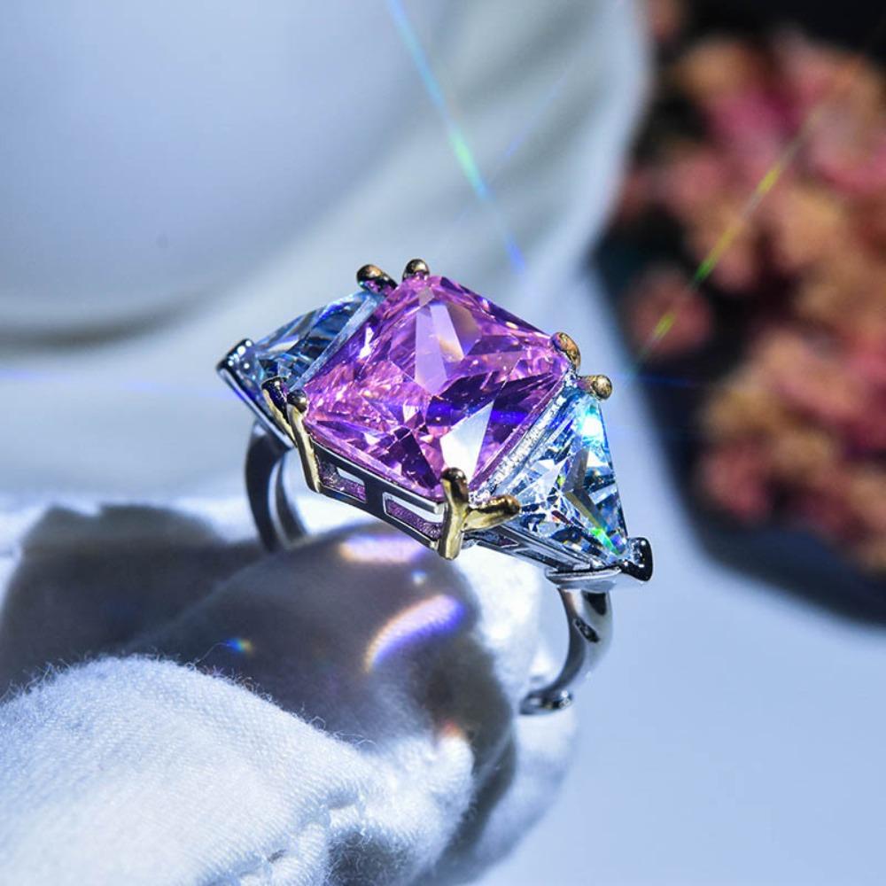 Sparkling Princess Square Ring Pink Zirconia Simulated Moissanite Open Adjustable Ring for Women no. 6
Sparkling Princess Square Ring Pink Zirconia Simulated Moissanite Open Adjustable Ring for Women no. 6