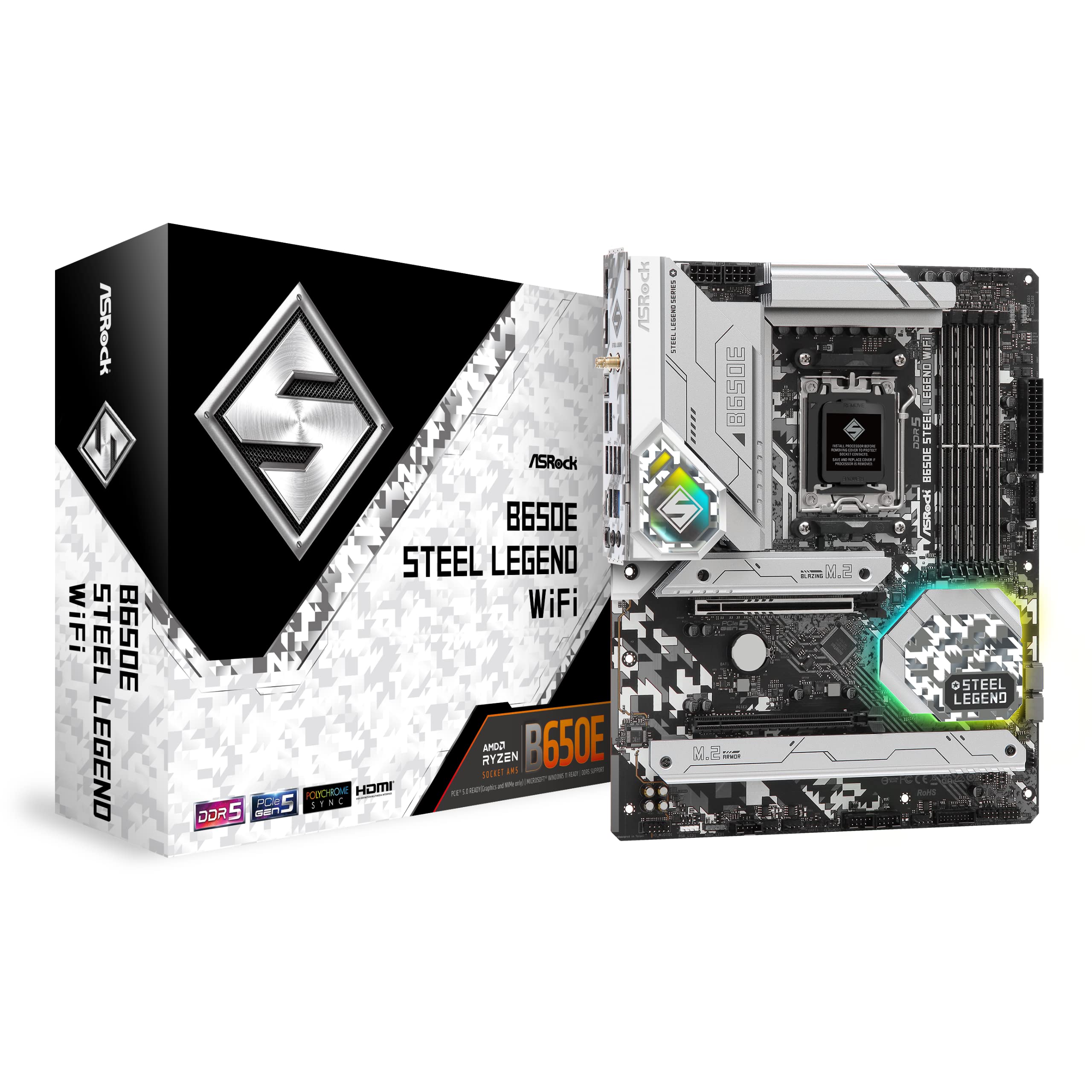 ASRock B650E Steel Legend WiFi AMD Ryzen 7000 Series CPU Compatible B650E ATX Motherboard Japanese Retailer Motherboard, (Socket AM5), [Official
ASRock B650E Steel Legend WiFi AMD Ryzen 7000 Series CPU Compatible B650E ATX Motherboard Japanese Retailer Motherboard, (Socket AM5), [Official