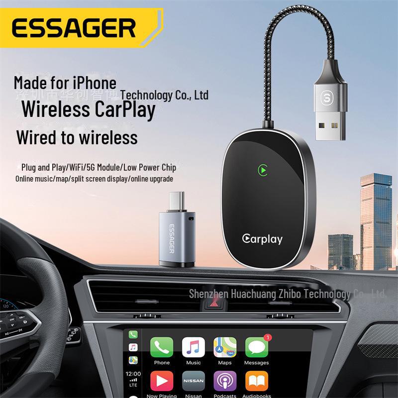 ESSAGER Wireless CarPlay Adapter: Wired to Wireless Plug-and-Play for Apple Devices темно-сірий
ESSAGER Wireless CarPlay Adapter: Wired to Wireless Plug-and-Play for Apple Devices темно-сірий