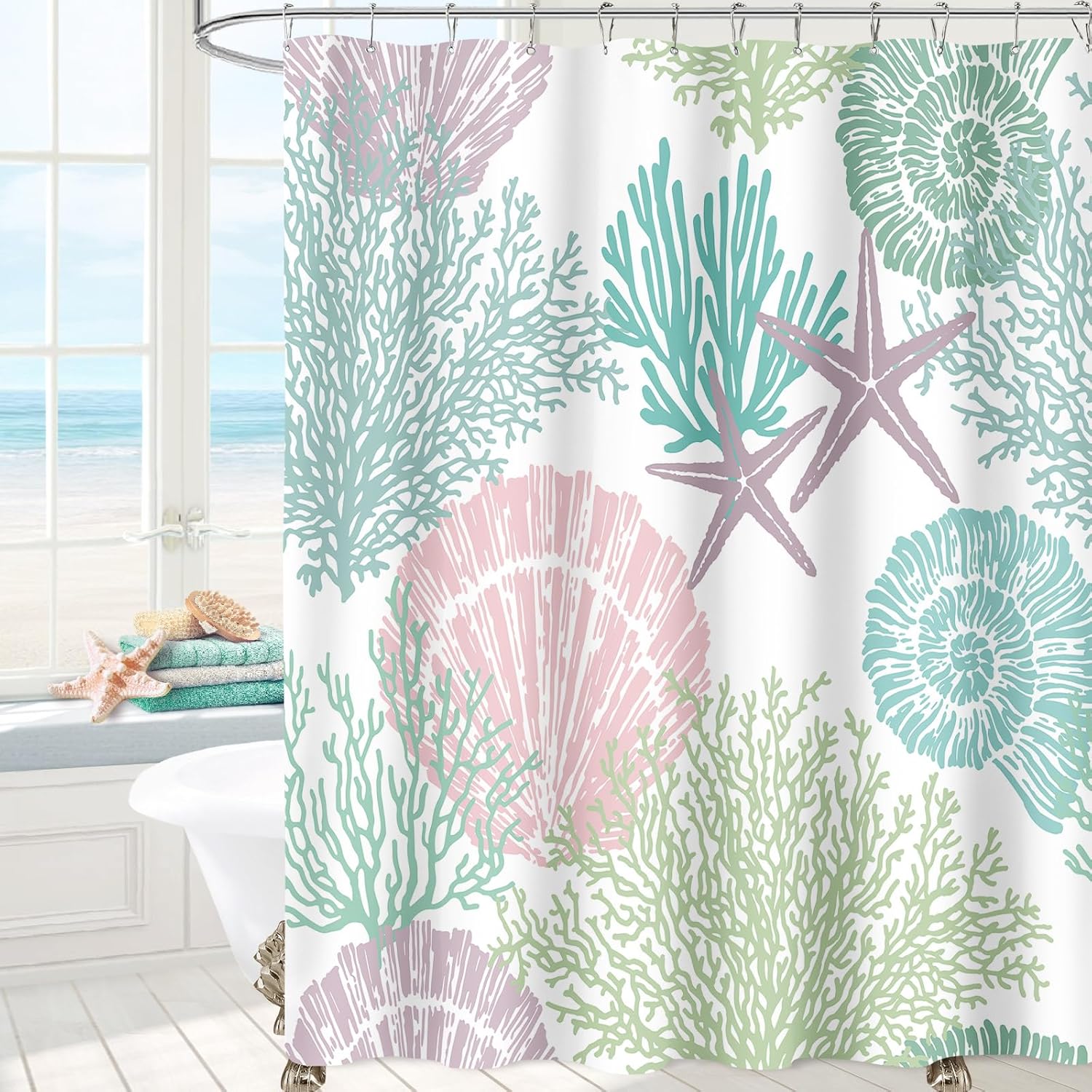 Beach Ocean Themed Shower Curtain, Teal Blue Nautical Coastal Decor, Tropical Fabric Set With Hooks W120xH180cm
Beach Ocean Themed Shower Curtain, Teal Blue Nautical Coastal Decor, Tropical Fabric Set With Hooks W120xH180cm