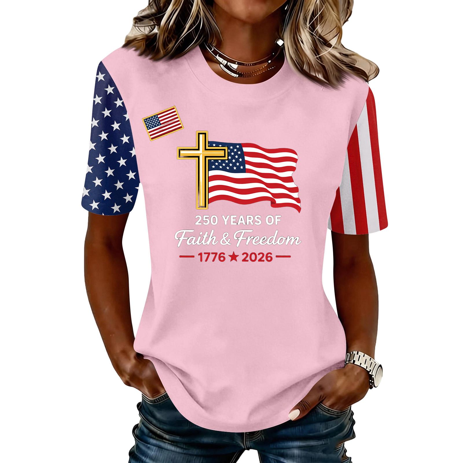 Womens Casual Crewneck Short Sleeve T Shirt Top with 250 Years and Print Flag Cross Graphic 1776 2026 S рожевий
Womens Casual Crewneck Short Sleeve T Shirt Top with 250 Years and Print Flag Cross Graphic 1776 2026 S рожевий