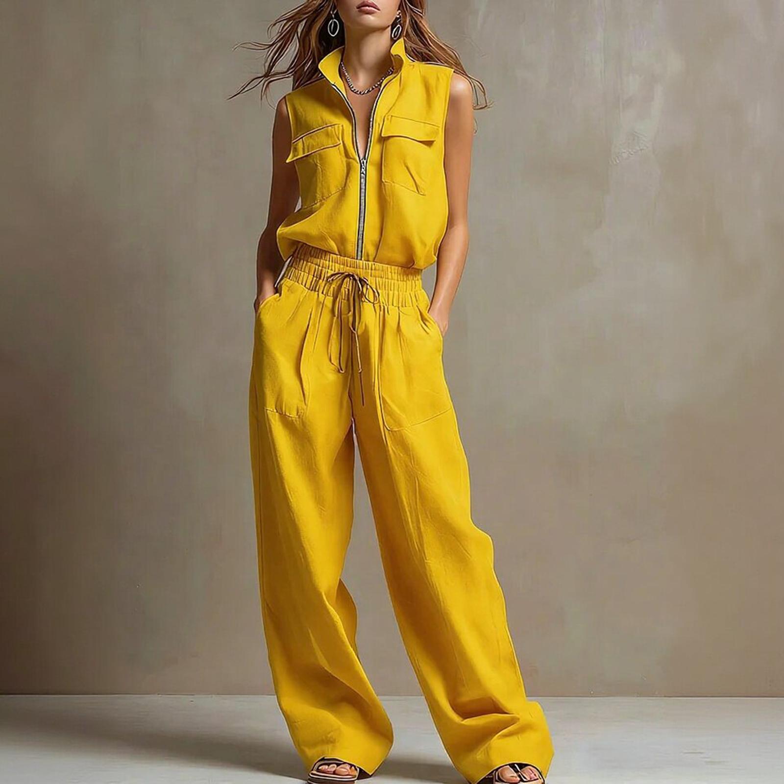 Women s Fashionable Casual Sleeveless Shirt And Loose Pants Two-piece Set XL жовтий
Women s Fashionable Casual Sleeveless Shirt And Loose Pants Two-piece Set XL жовтий