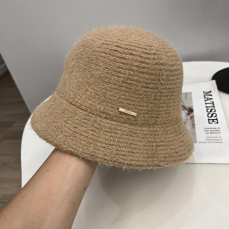 Осенне-зимняя кашемировая вязаная панама женская плюшевая просто холодная и теплая повседневная универсальная панама прилив M(56-58cm) хаки