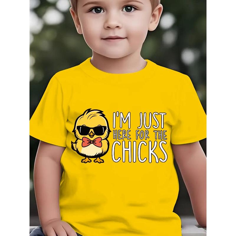 European size Boys round neck short sleeved T shirt with cartoon chicken pattern print 164cm жовтий
European size Boys round neck short sleeved T shirt with cartoon chicken pattern print 164cm жовтий