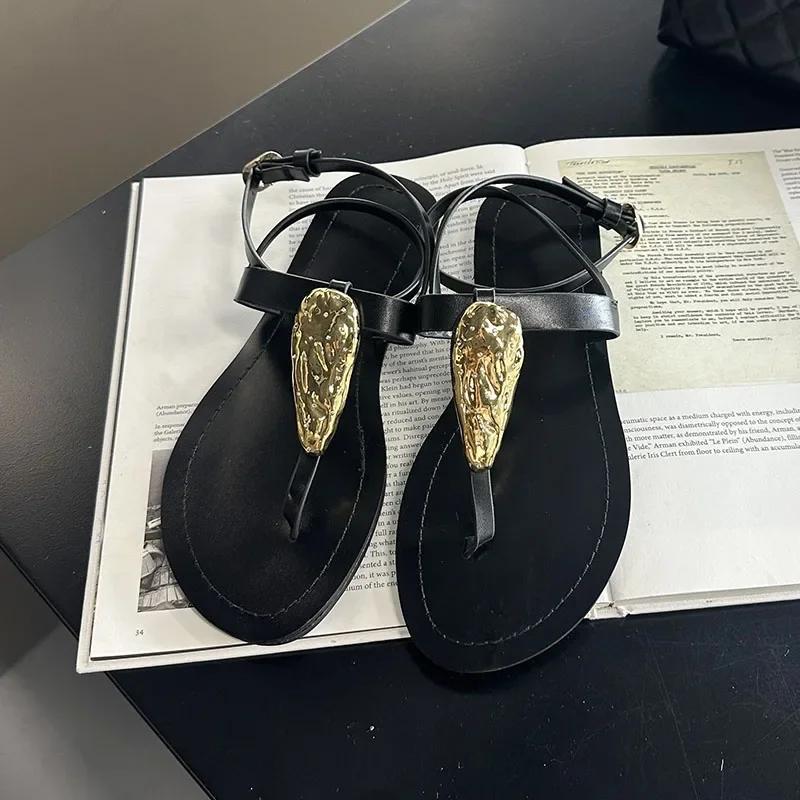 Metal Decoration T Strap Flat Sandals for Women Fashion Flip Flops Summer Comfort Beach Shoes Sandalias De Mujer 42 чорний
Metal Decoration T Strap Flat Sandals for Women Fashion Flip Flops Summer Comfort Beach Shoes Sandalias De Mujer 42 чорний