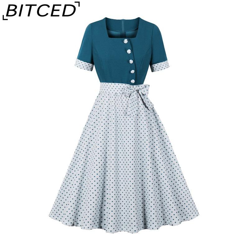 BITCED Elegant Vintage Full-Skirted Dress for Women with Patchwork Polka Dots and Bow XXL peacock синього кольору
BITCED Elegant Vintage Full-Skirted Dress for Women with Patchwork Polka Dots and Bow XXL peacock синього кольору
