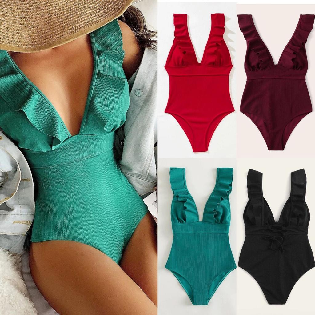 Buy Women S Solid Color Fashion One Piece Sexy Backless Ruffle Bikini