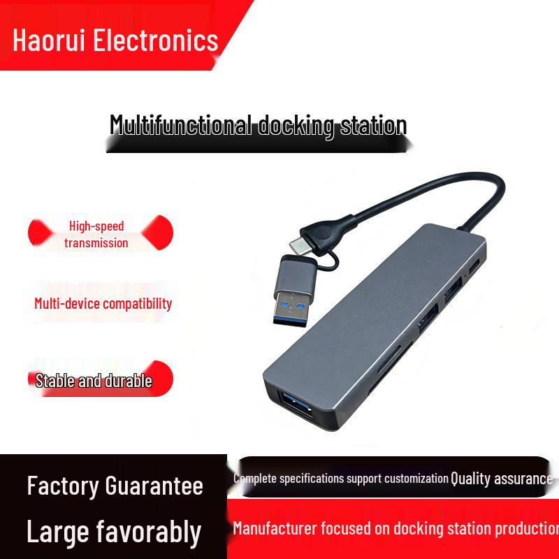 USB-C Hub: 6-in-1 Type-C Docking Station with HDMI Converter and Card Reader
USB-C Hub: 6-in-1 Type-C Docking Station with HDMI Converter and Card Reader