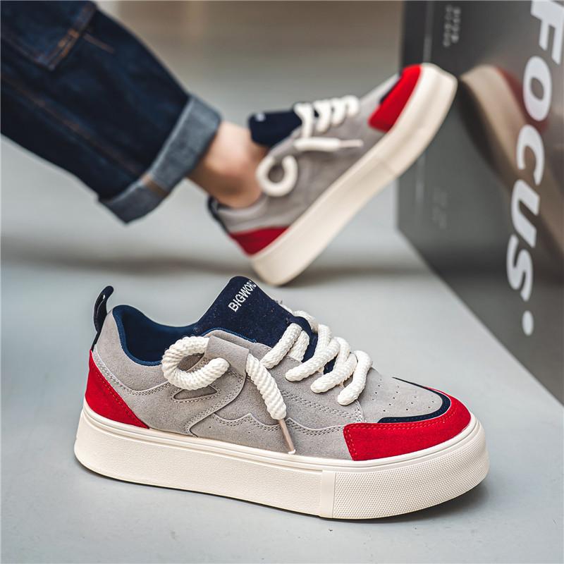 Мужская обувь осень 2024 новая нишевая обувь в гонконгском стиле для мальчиков, повседневная, модная, на толстой подошве, низкая, корейская версия, универсальная, на плоской подошве, для мужчин 44 серый
