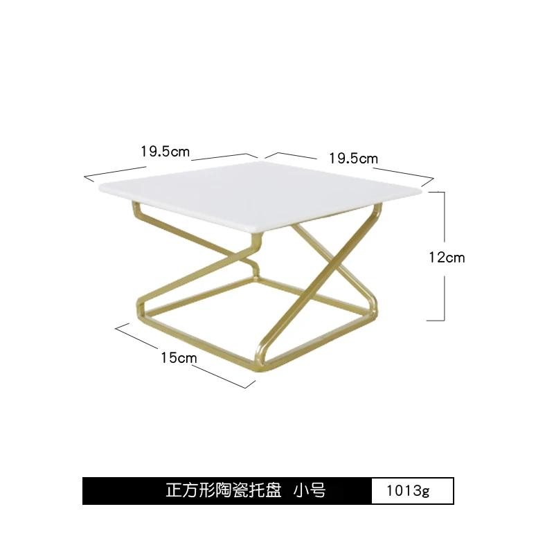 Европейский стиль Белая керамическая форма для торта Банкетная золотая металлическая подставка для дисплея Прямоугольная десертная тарелка для суши Украшение для торта Подставка