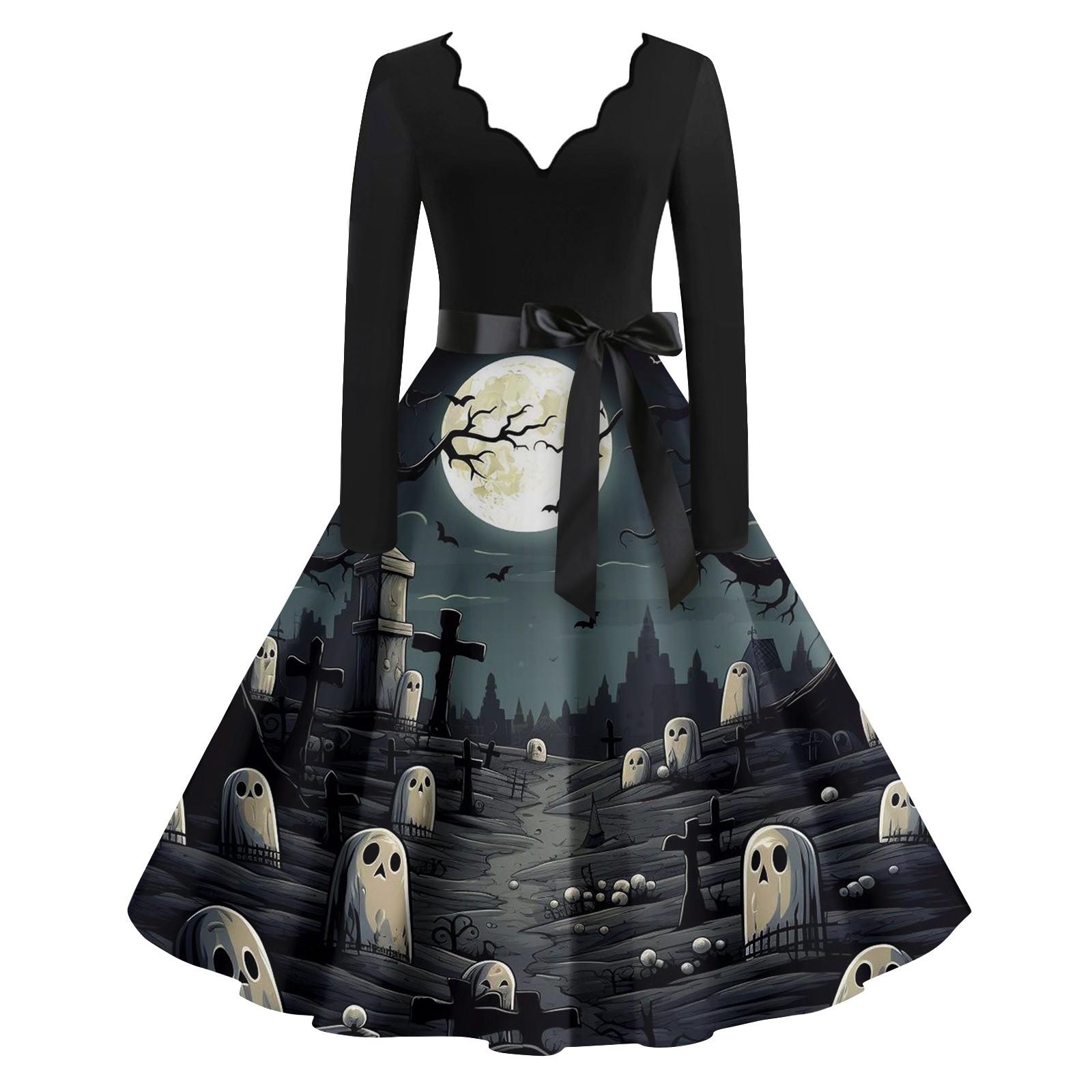 Женские повседневные модные винтажные длинные платья с длинным рукавом на Хэллоуин и графическим принтом S чёрный
Женские повседневные модные винтажные длинные платья с длинным рукавом на Хэллоуин и графическим принтом S чёрный