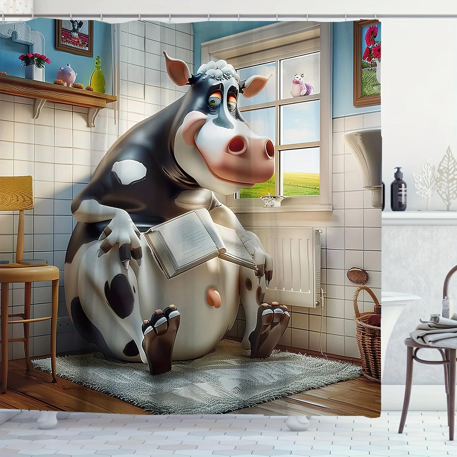 Whimsical Cow On Toilet Shower Curtain - Waterproof, Easy-Clean Fabric With Hooks Included, Perfect For All Seasons W60H190(CM)-1 Pcs
Whimsical Cow On Toilet Shower Curtain - Waterproof, Easy-Clean Fabric With Hooks Included, Perfect For All Seasons W60H190(CM)-1 Pcs