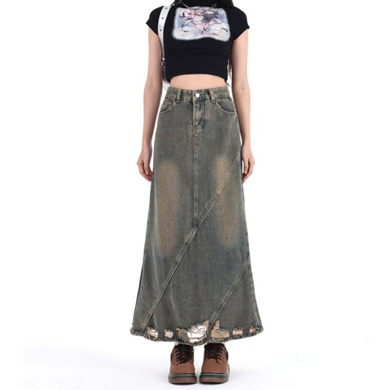 Women s Denim Midi Skirt Slim High Waist Retro Ripped A-line Skirt Y2K Clothing Casual All-match Spring Summer S
Women s Denim Midi Skirt Slim High Waist Retro Ripped A-line Skirt Y2K Clothing Casual All-match Spring Summer S