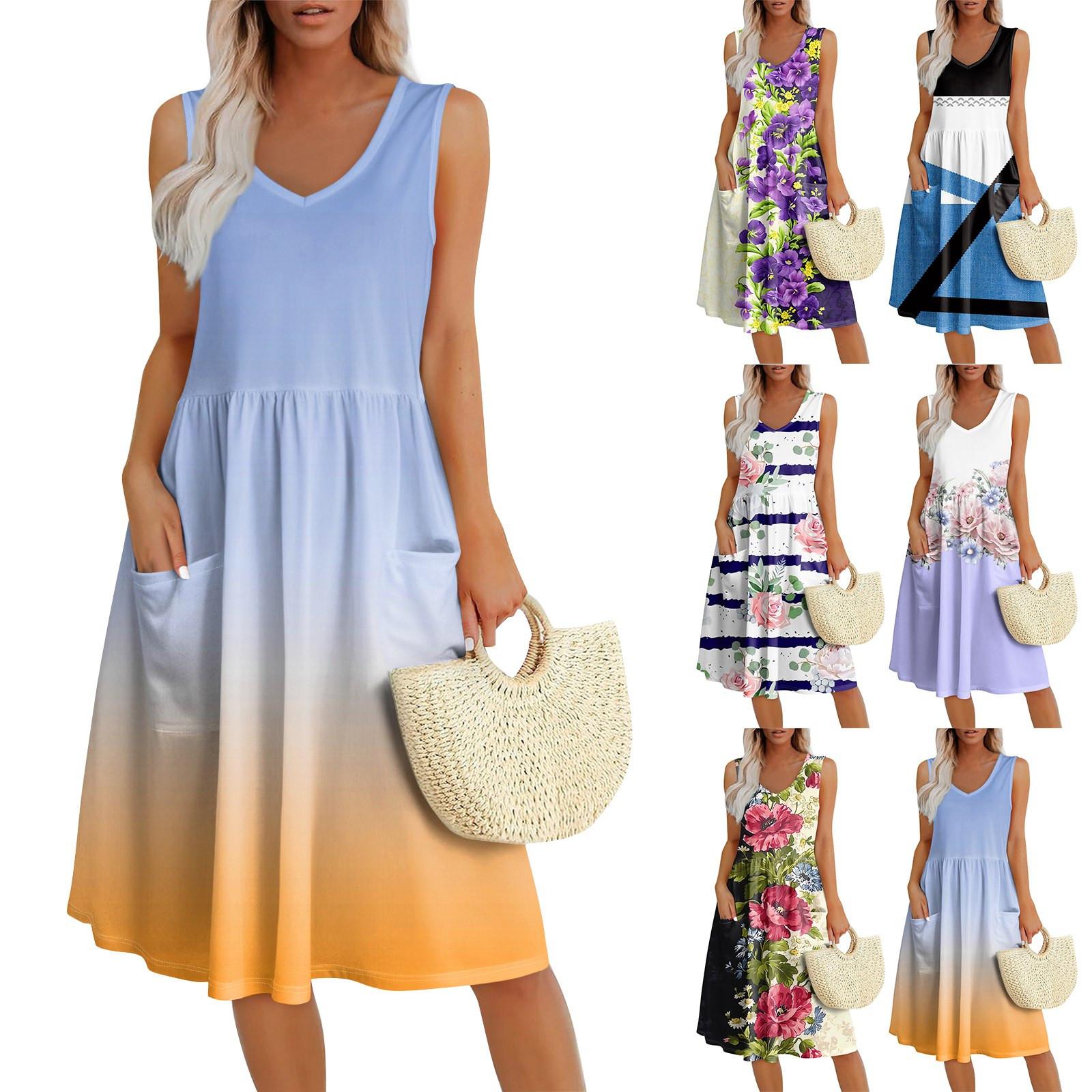 Summer Casual Midi Dresses For Women Vocation Elastic Waist Sleeveless Knee Length Sundress With Pockets Loose Fit S винний
Summer Casual Midi Dresses For Women Vocation Elastic Waist Sleeveless Knee Length Sundress With Pockets Loose Fit S винний