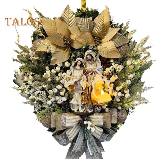 Венок Святого Семейства, рождественский венок с искусственными ягодами, шишкой, зимний религиозный венок на входную дверь с фигуркой Иисуса для дома 40cm золотистый
Венок Святого Семейства, рождественский венок с искусственными ягодами, шишкой, зимний религиозный венок на входную дверь с фигуркой Иисуса для дома 40cm золотистый