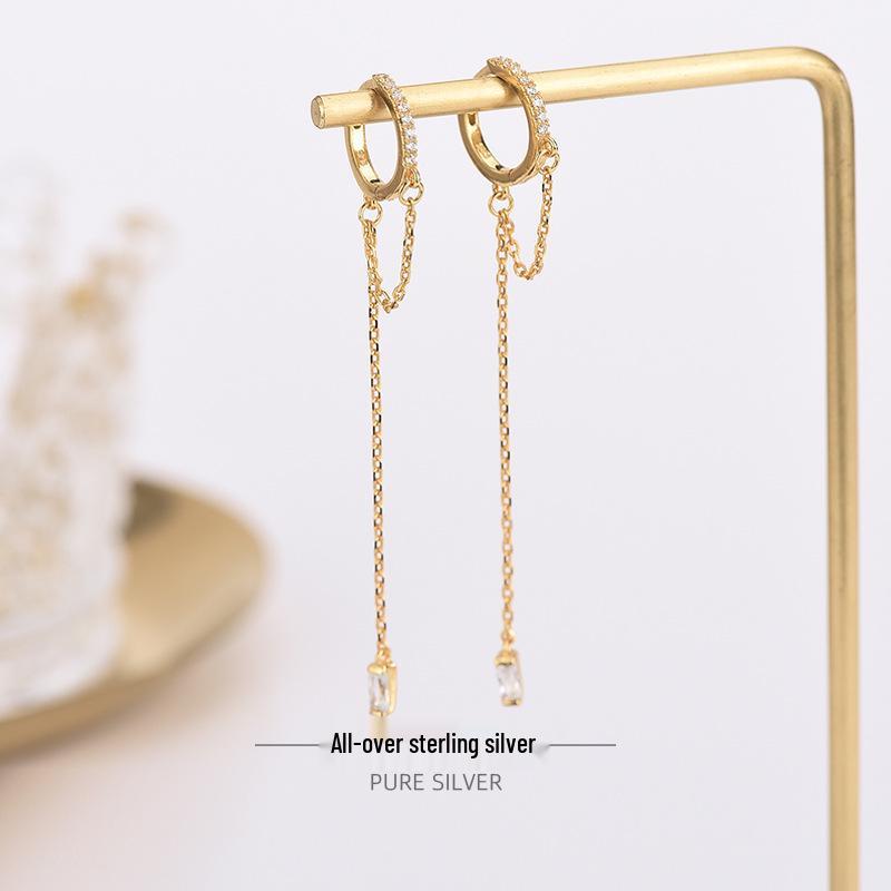 S925 Sterling Silver Diamond Circle Tassel Earrings - Long Face-Slimming Japanese & Korean Style 925 Silver
S925 Sterling Silver Diamond Circle Tassel Earrings - Long Face-Slimming Japanese & Korean Style 925 Silver