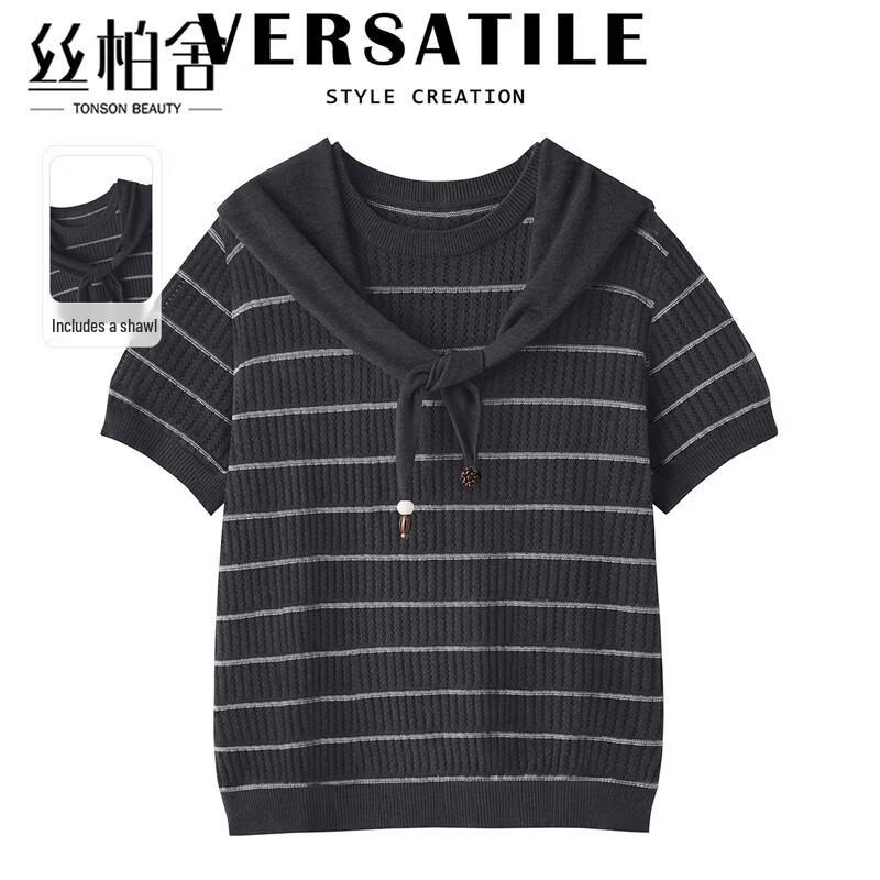 Women s Striped Round Neck Short Sleeve T-Shirt One Size
Women s Striped Round Neck Short Sleeve T-Shirt One Size