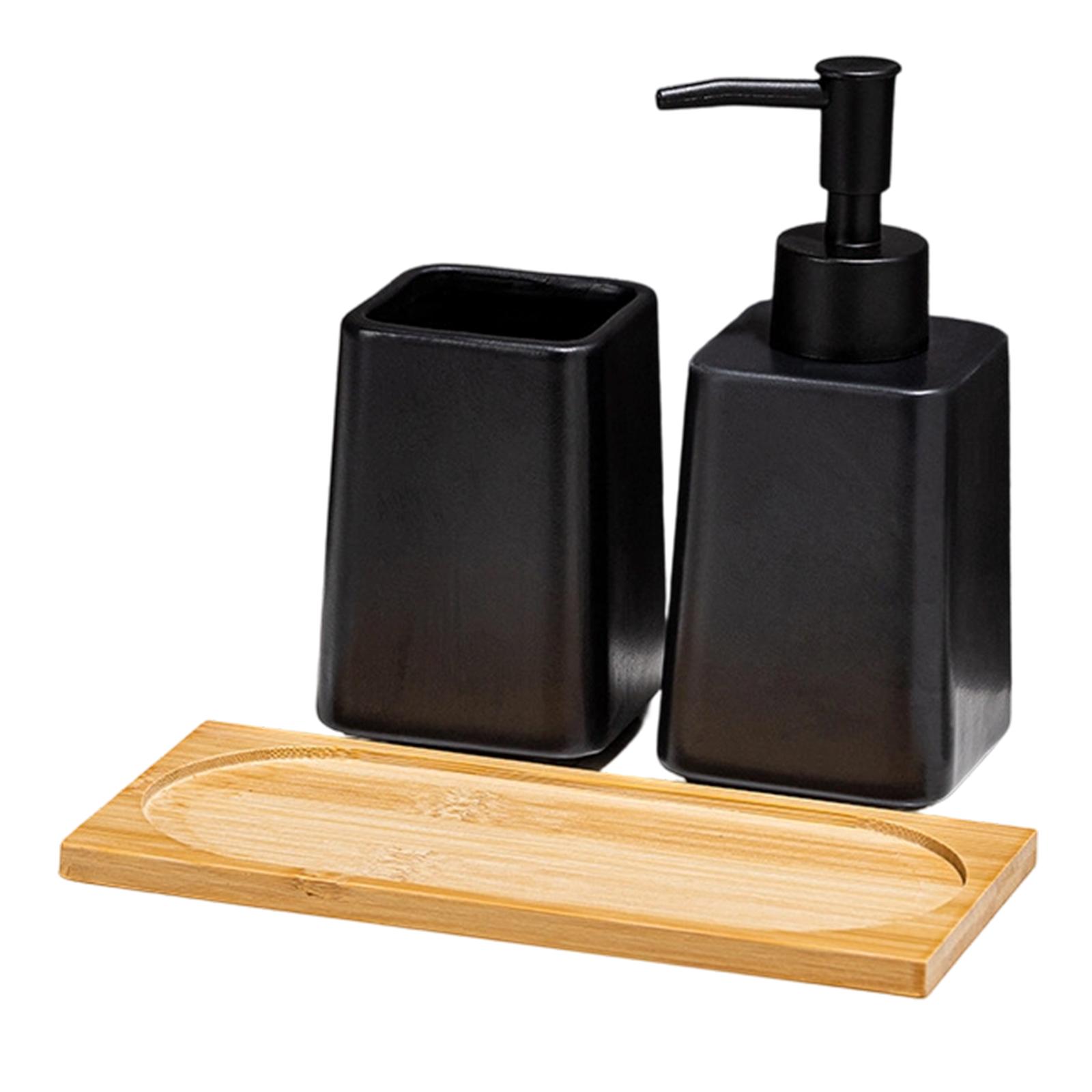 Pack of 3 Bathroom Accessories Set with Ceramic Hand Soap Dispenser Wood Tray and Toothbrush Holder Cup for Organization чорний
Pack of 3 Bathroom Accessories Set with Ceramic Hand Soap Dispenser Wood Tray and Toothbrush Holder Cup for Organization чорний