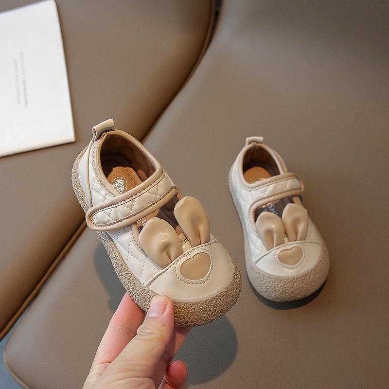 Детская кожаная обувь весна новая обувь из кожи для девочки мягкая подошва противоскользящая обувь для девочки милая обувь с кроликом модная детская одинарная обувь 21insole14cm