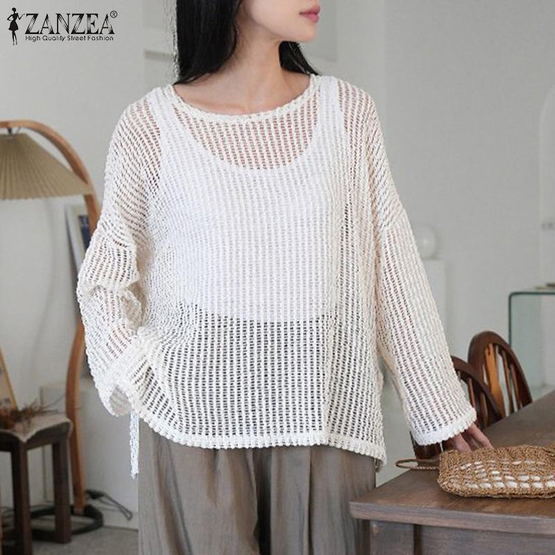 ZANZEA Женская повседневная вязаная блузка с круглым вырезом и длинными рукавами, топы
ZANZEA Женская повседневная вязаная блузка с круглым вырезом и длинными рукавами, топы