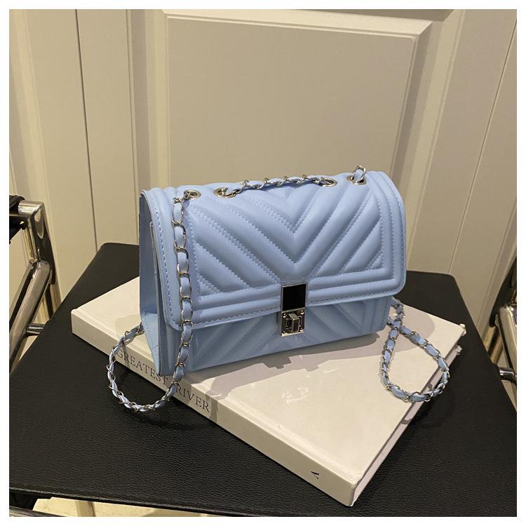 Сумка женская маленькая квадратная с ромбовидной стежкой, летняя, модная, с цепочкой, повседневная, через плечо синий