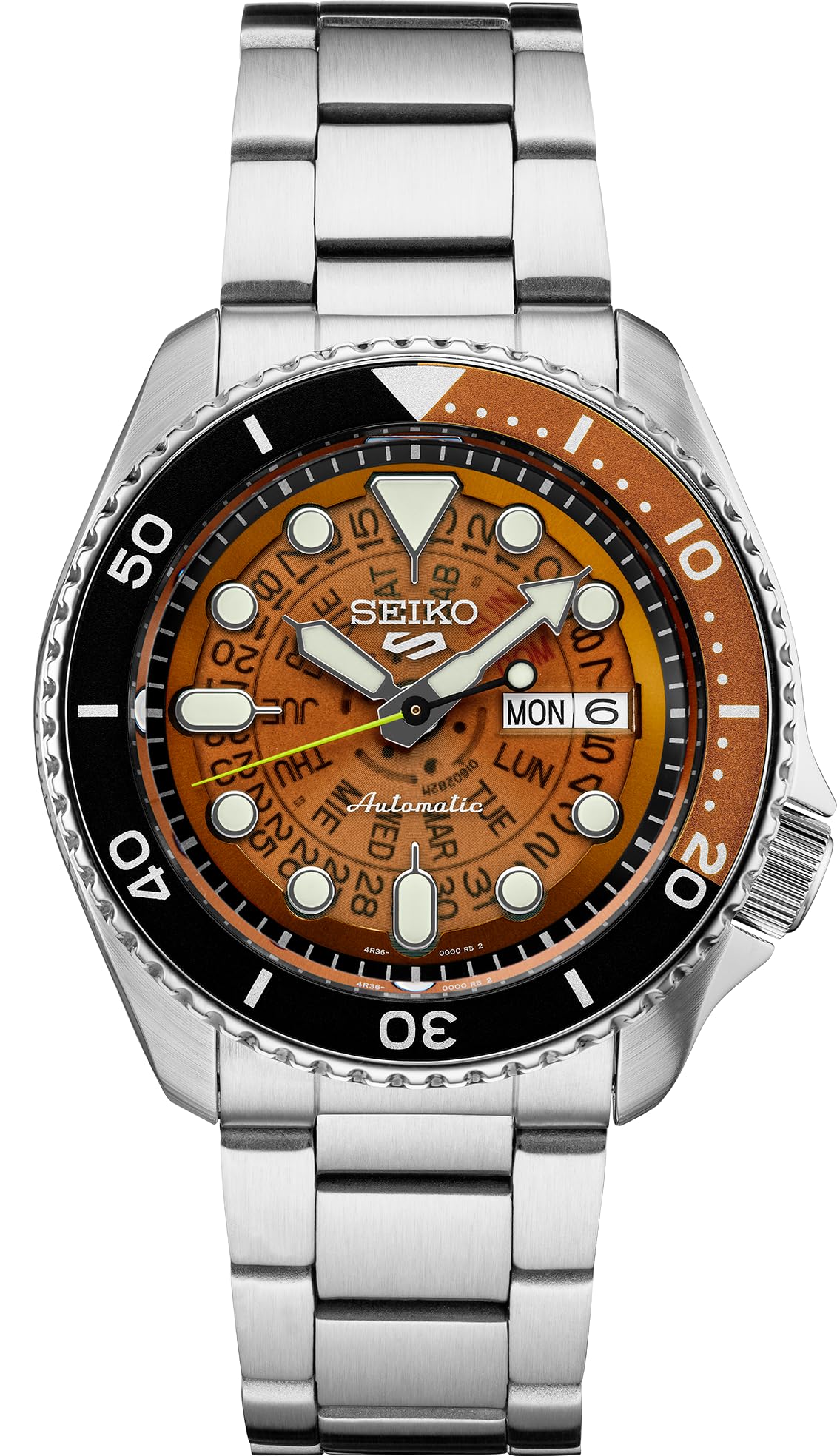 Seiko Automatic Watch for Men 5 Sports LumiBrite Hands and Rotating Water Resistant to Orange modern - - Day/Date Calendar, Markers, Bezel, 100m, -
Seiko Automatic Watch for Men 5 Sports LumiBrite Hands and Rotating Water Resistant to Orange modern - - Day/Date Calendar, Markers, Bezel, 100m, -