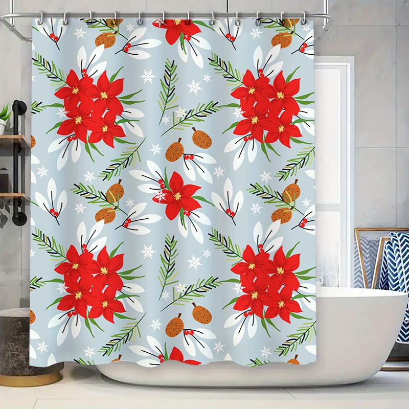 Festive Floral Shower Curtain Red Poinsettias White Snowflakes Waterproof Bathroom Decor For Christmas W60H190(CM)-1 Pcs
Festive Floral Shower Curtain Red Poinsettias White Snowflakes Waterproof Bathroom Decor For Christmas W60H190(CM)-1 Pcs