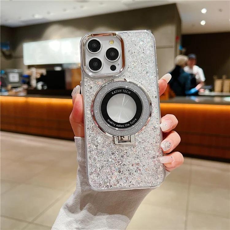 For iPhone 14 Pro Case Acrylic+TPU Sequins Epoxy Phone Cover with Magnetic Ring Kickstand - Silver
For iPhone 14 Pro Case Acrylic+TPU Sequins Epoxy Phone Cover with Magnetic Ring Kickstand - Silver