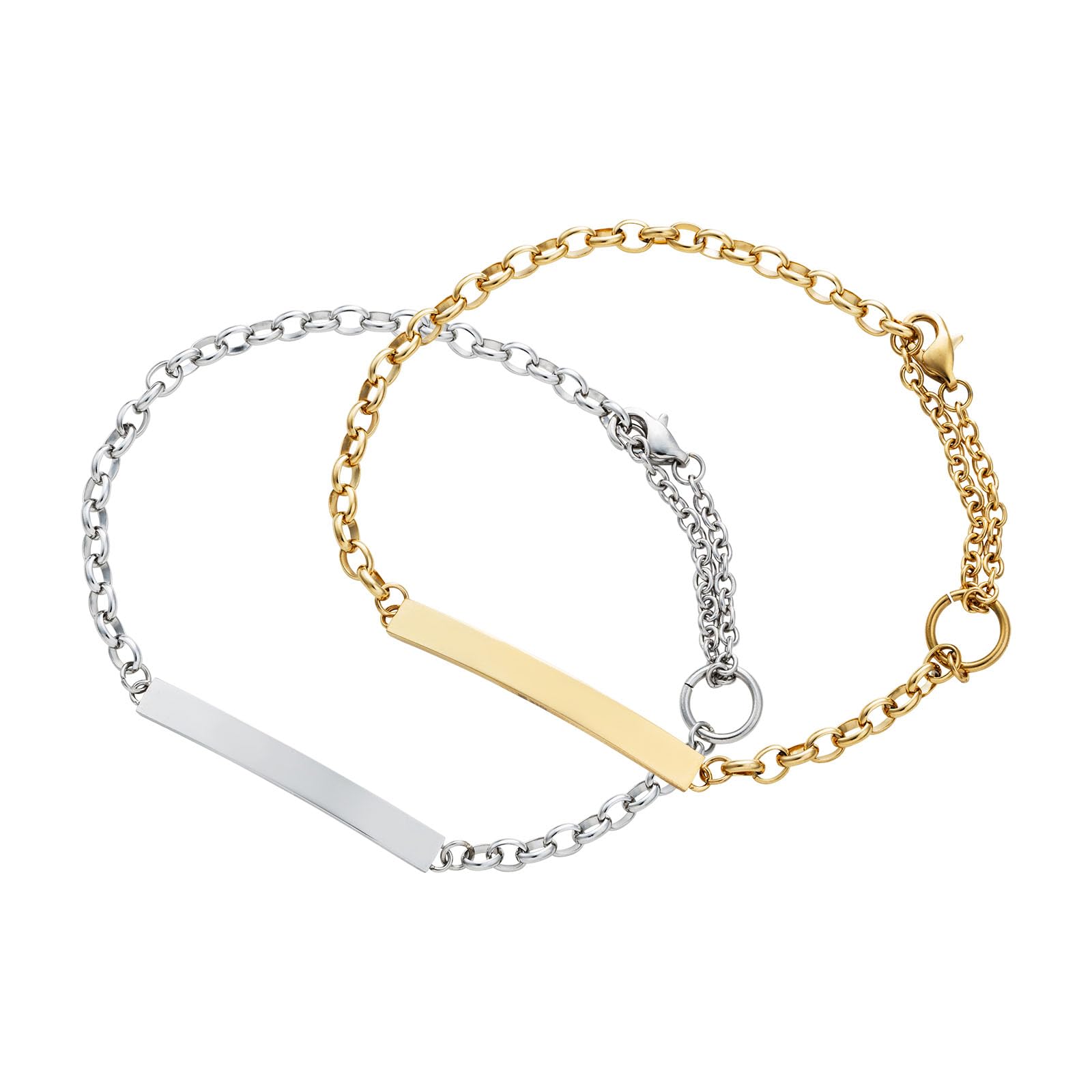 Pair Bracelet Set of 2 Allergy Free Stainless Steel Plate Plain Half Round Chain Simple Surgical Stainless Steel Silver Yellow 15cm 24cm [White
Pair Bracelet Set of 2 Allergy Free Stainless Steel Plate Plain Half Round Chain Simple Surgical Stainless Steel Silver Yellow 15cm 24cm [White
