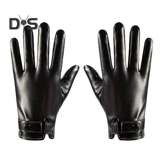 1 пара перчаток из искусственной кожи для взрослых, зимние теплые перчатки с плюшевой подкладкой и регулируемым запястьем, противоскользящие термоперчатки для сенсорного экрана, для вождения A