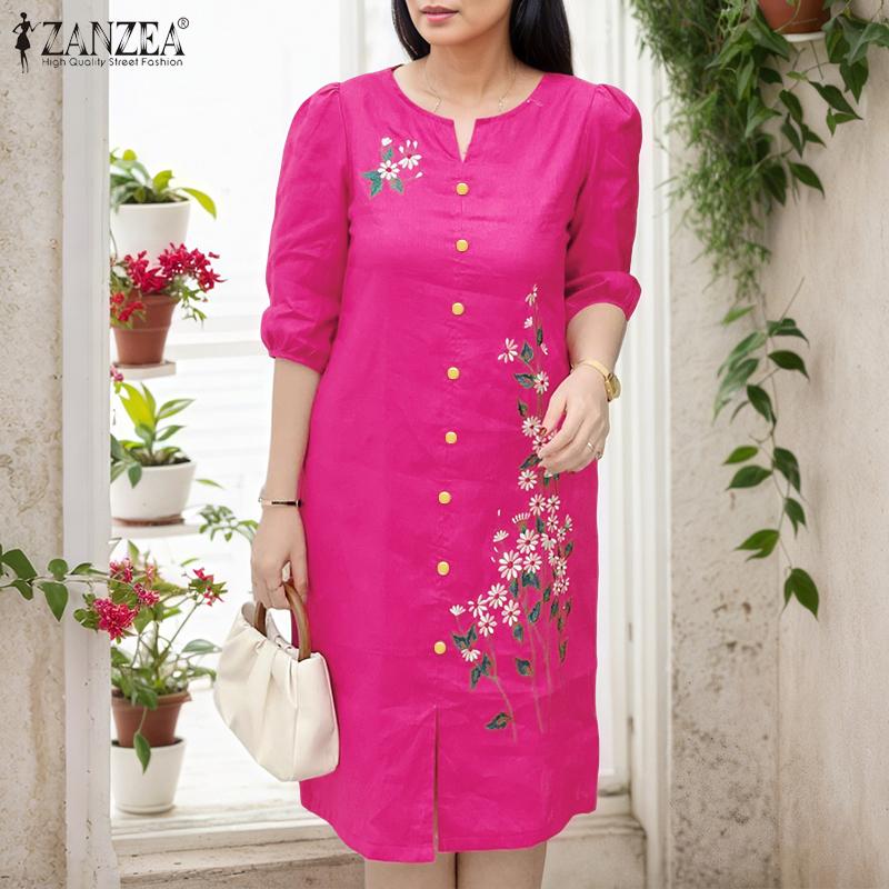 ZANZEA Women Casual V-Neck 3/4 Sleeve Loose Floral Print Dress S темно-рожевого кольору
ZANZEA Women Casual V-Neck 3/4 Sleeve Loose Floral Print Dress S темно-рожевого кольору