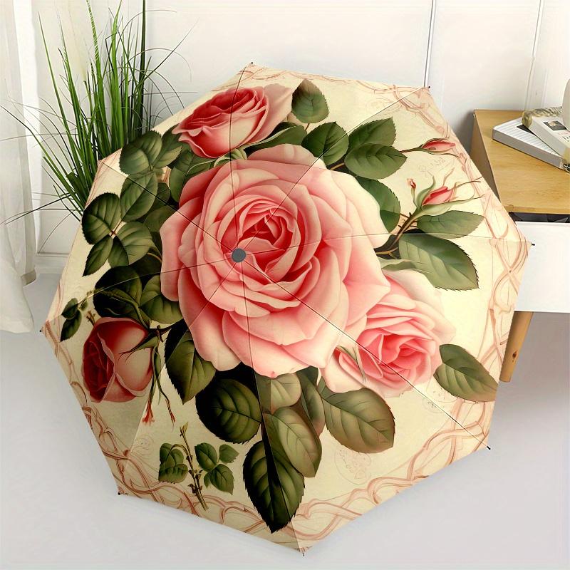 Rose Bouquet Automatic Folding Umbrella 8 Ribs, Durable Iron Frame, Bright Color Pattern Compact Travel Umbrella, Suitable for Outdoor, Bea
Rose Bouquet Automatic Folding Umbrella 8 Ribs, Durable Iron Frame, Bright Color Pattern Compact Travel Umbrella, Suitable for Outdoor, Bea