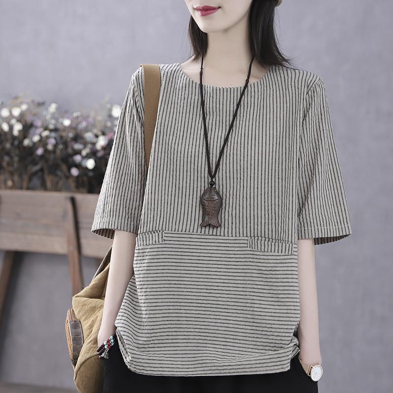 Summer Women s Korean Style Retro Striped T-Shirt Women s Short Sleeve Loose Fit Plus Size Women s Casual Top S легкие хаки
Summer Women s Korean Style Retro Striped T-Shirt Women s Short Sleeve Loose Fit Plus Size Women s Casual Top S легкие хаки
