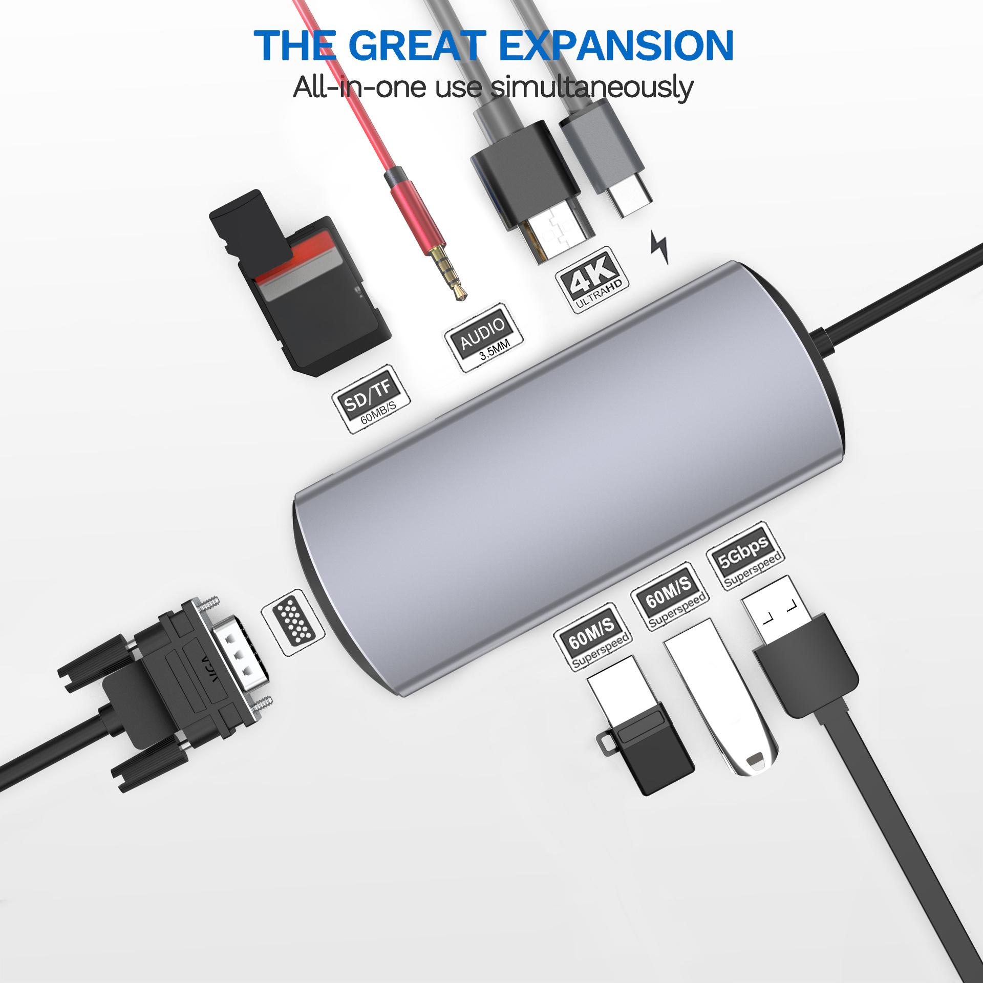 FX-1928G 9-in-1 USB Hub Docking Station Type-C to USB-C+3xUSB3.0+SD/TF Card Slot+3.5mm+4K HD+VGA Adapter As Shown A
FX-1928G 9-in-1 USB Hub Docking Station Type-C to USB-C+3xUSB3.0+SD/TF Card Slot+3.5mm+4K HD+VGA Adapter As Shown A